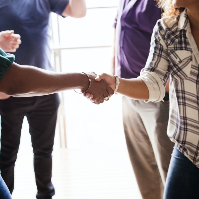 Diverse woman shaking hands