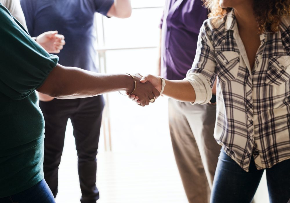 Diverse woman shaking hands